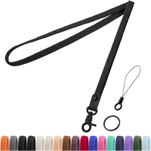 Stretchy Thin Lanyards for Keys ID Badges, Cute Long Teacher Neck Key Lanyard Keychains for Women Men for Wallet Phone (Black)
