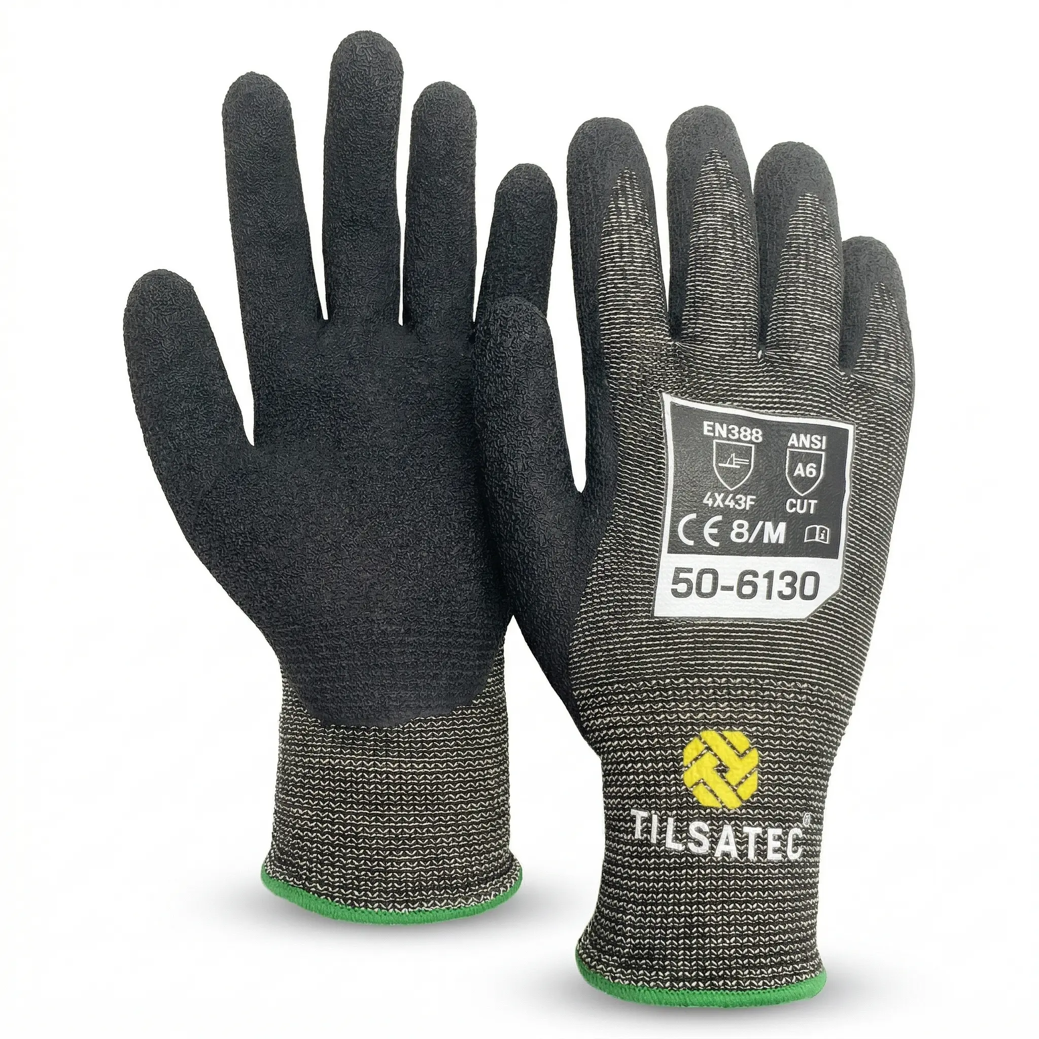 ANSI A6 High-Level Cut Resistant Work Gloves, Abrasion Resistant Cutting Gloves with Reinforced Thumb, Black Latex Coated Full Dip, Ergonomic, Non-Slip, Durable, Breathable & Cool for Carpentry, Heavy-Duty Work, Abrasion Resistant Gloves
