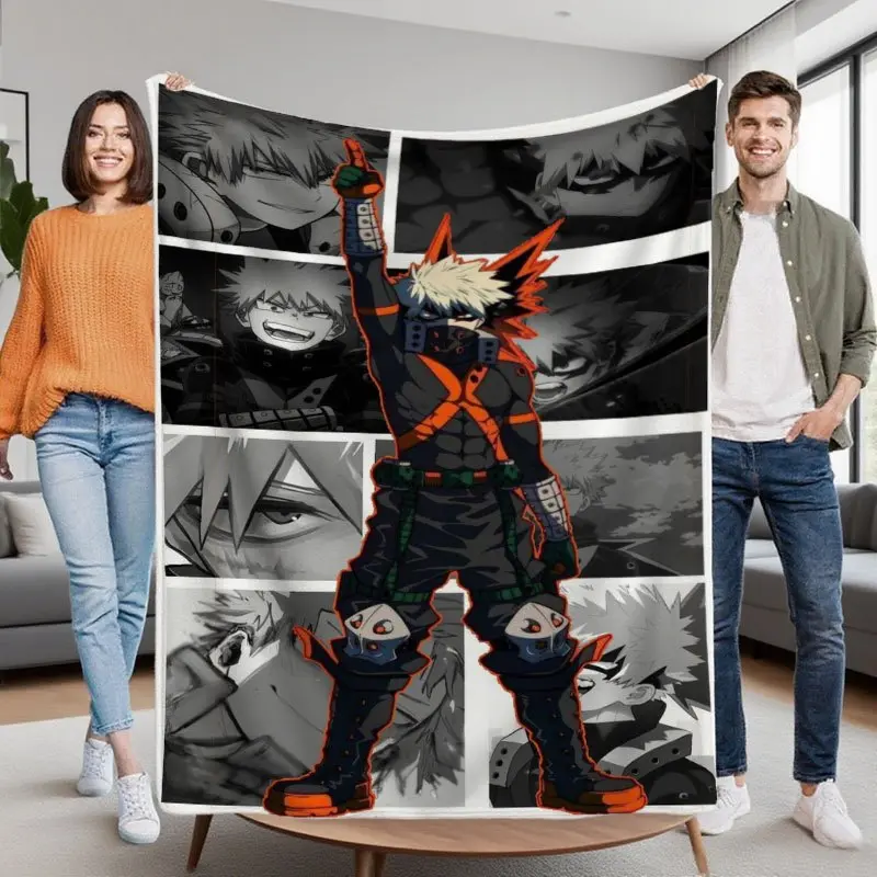 A classic anime-themed blanket featuring Katsuki Bakugo, soft and durable, suitable for home or camping trips, making it the perfect carnival gift.