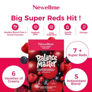 Newellme Super Red Food Powder Supports Blood Pressure Benefits Leg Veins Heart & Blood Vessel Health Extracts of Beetroot 14 Bottles per Box Optimum Healthcare Supplement - Dietary