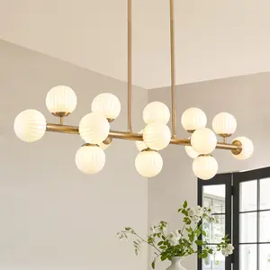 Large Linear Chandeliers for Dining Room Kitchen Island, 47.8" Long Light Fixture Over Table, 16-Light Modern Glass Globe Sputnik Farmhouse Chandelier