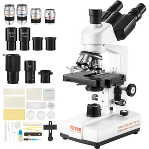 【Summervibes】VEVOR Compound Trinocular Microscope, 40X-5000X Magnification Trinocular Compound Lab Microscope with Two-Layer Mechanical Stage, External Interface, LED Illumination and Microscope Slides Included