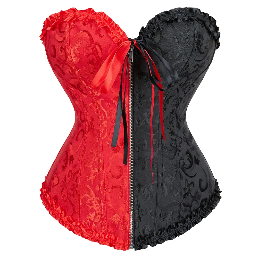 Women Jacquard Corset Bustier Strapless Front Zipper Overbust Corset Top Gothic Waist Shaper Shapewear for Halloween Party Costume