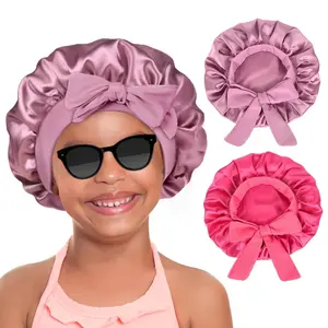 SQ-HDW197 2 PCS Baby Bonnet Silk Satin Bonnet for Kids Sleeping Cap Curly Natural Hair Silk Bonnets for Girls Boys Infant Elastic Haircare
