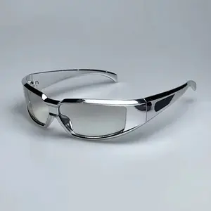 Year-end Sale 2025: Silver Glitter Sunglasses with Square Reflective Silver Frame Cyberpunk Style Cool High-tech Design