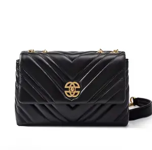 Women's Quilted Leather Shoulder Bag with Gold Hardware and Elegant Design