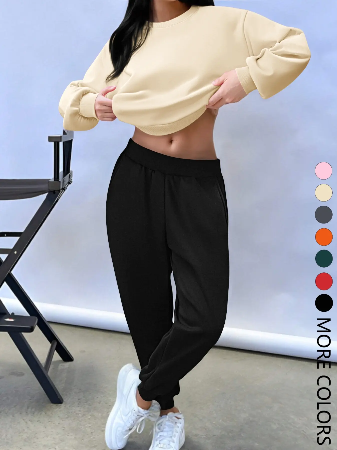 Women's Casual Plain Long Sleeve Round Neck Pullover Sweater & Pants Set, Fall Winter Thick Knit Two-Piece, Fashionable Ladies Clothing