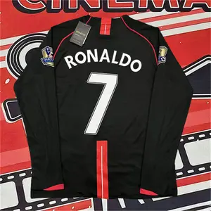 2007 2008 Away Retro Black No.7 Ronaldo Long Sleeved Soccer Jersey