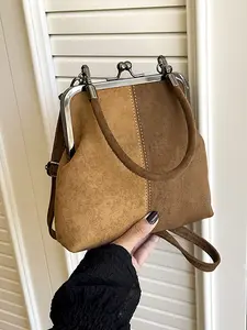 Fashionable simple   versatile shoulder bag, retro metal clip design contrast color stitching shoulder handbag, small and exquisite casual and versatile, suitable for daily commuting, shopping and dating, etc, Elegant Commuter Bag, Handbag Shoulder Purse