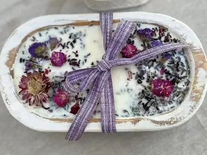 Luxury Spa Wooden Dough Bowl Scented Candle W/ Dried Flowers