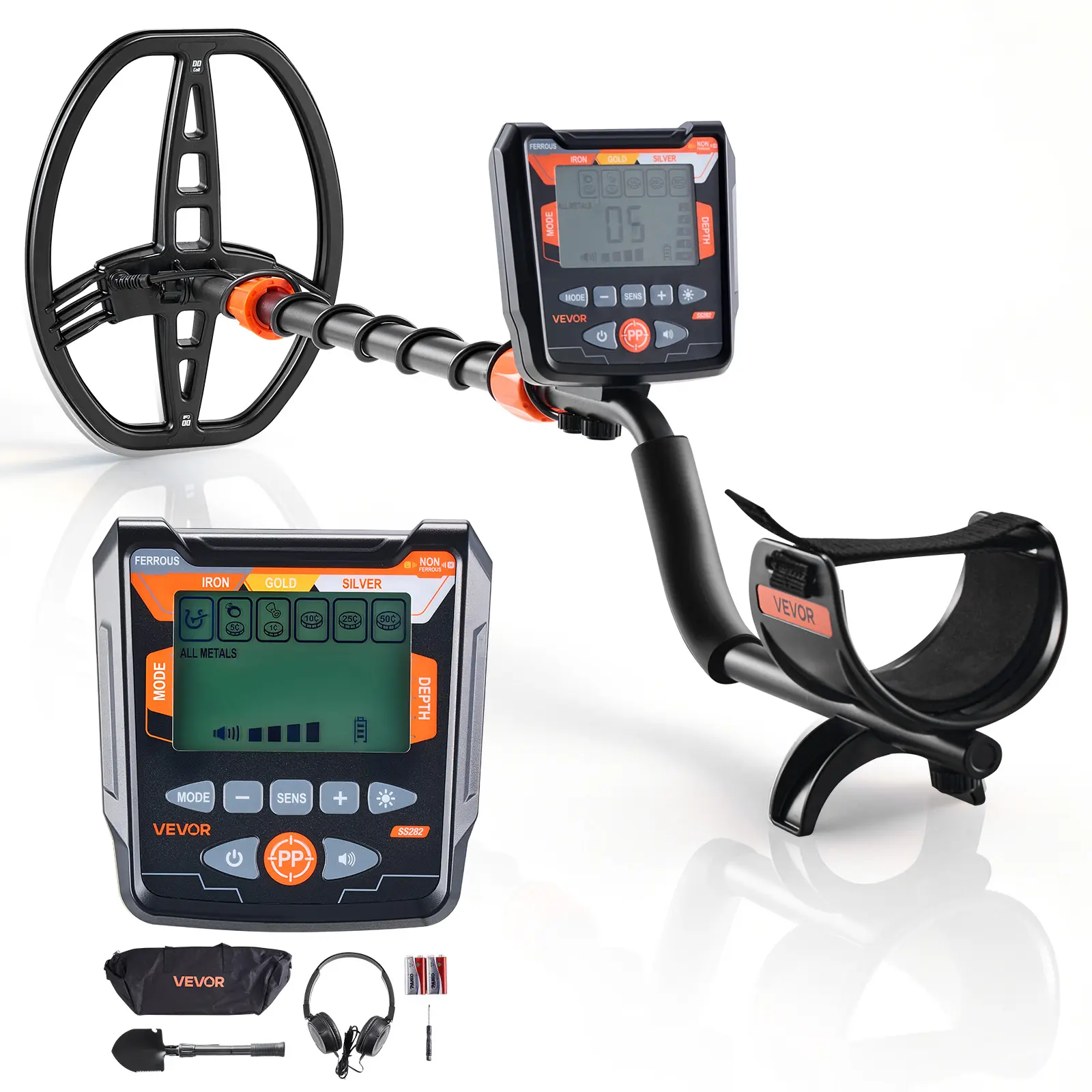 【Summerfinds】VEVOR Handheld Metal Detector for Adults, 10-in IP68 Rated Waterproof Search Coil, 41-55 in Telescopic Handle, 5.8 kHz Professional High-Accuracy Device, Sunlit Display & Headphones, 5 Modes, for Wet Grass/Rainy Days/Beach, Father's Day Gift
