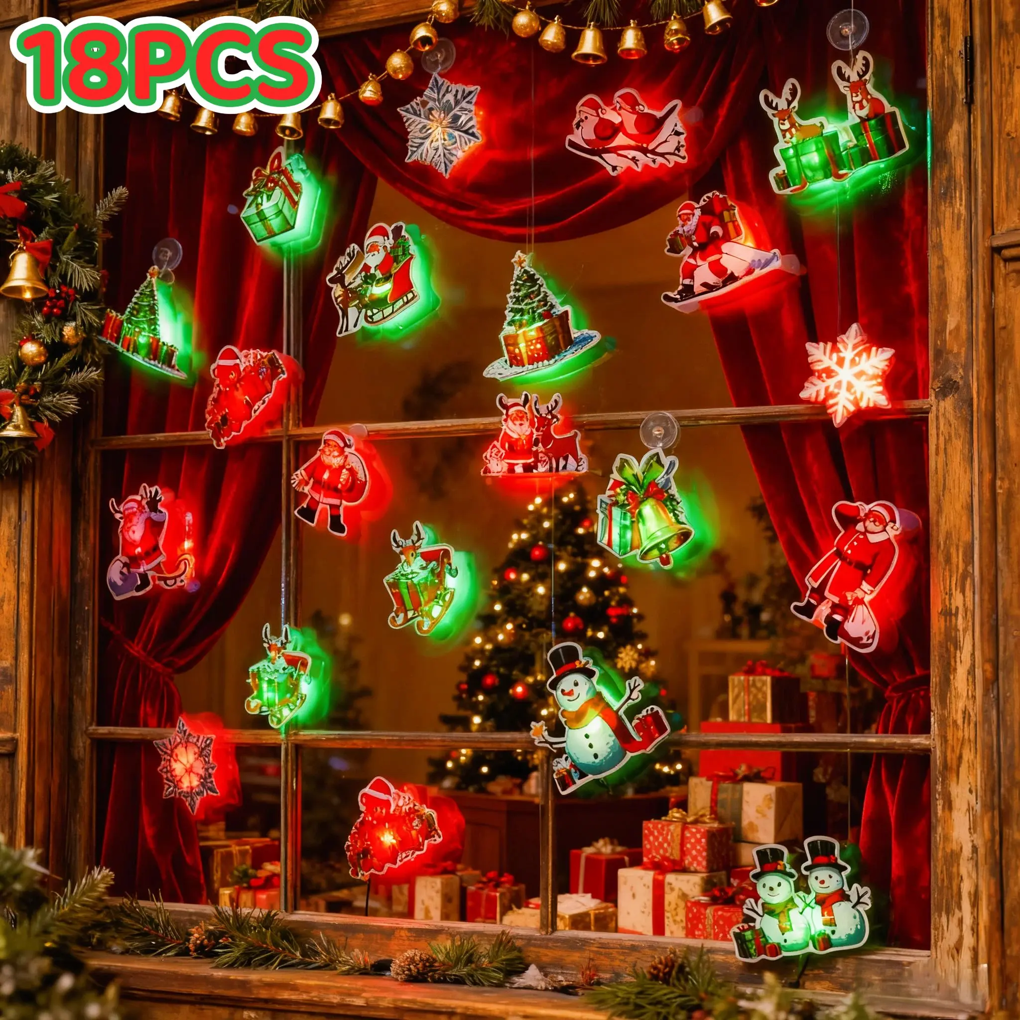 Christmas Decorative Stickers with Colorful Lights, Led Mood Light, Snowman Santa Snowflake Patterns, Wall Decoration Night Light, Party Decorations