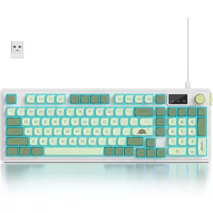 96%  Green Keyboard with Number Pad and Knob, Mechanical Feel, RGB Quiet Matcha Membrane Gaming Keyboard, Spill-Resistant, 3-Modes USB Rechargeable Silent Creamy Keyboard for Win/