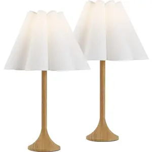 Abel 25.5" Modern Coastal Pleated Shade Faux Wood Column LED Table Lamp