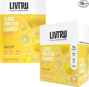 LivTru Clear Protein Powder 10 Packets 20g Protein with Sukré Prebiotic - Diet Friendly & Lactose Sensitive, Clear Whey Isolate Protein Beverage