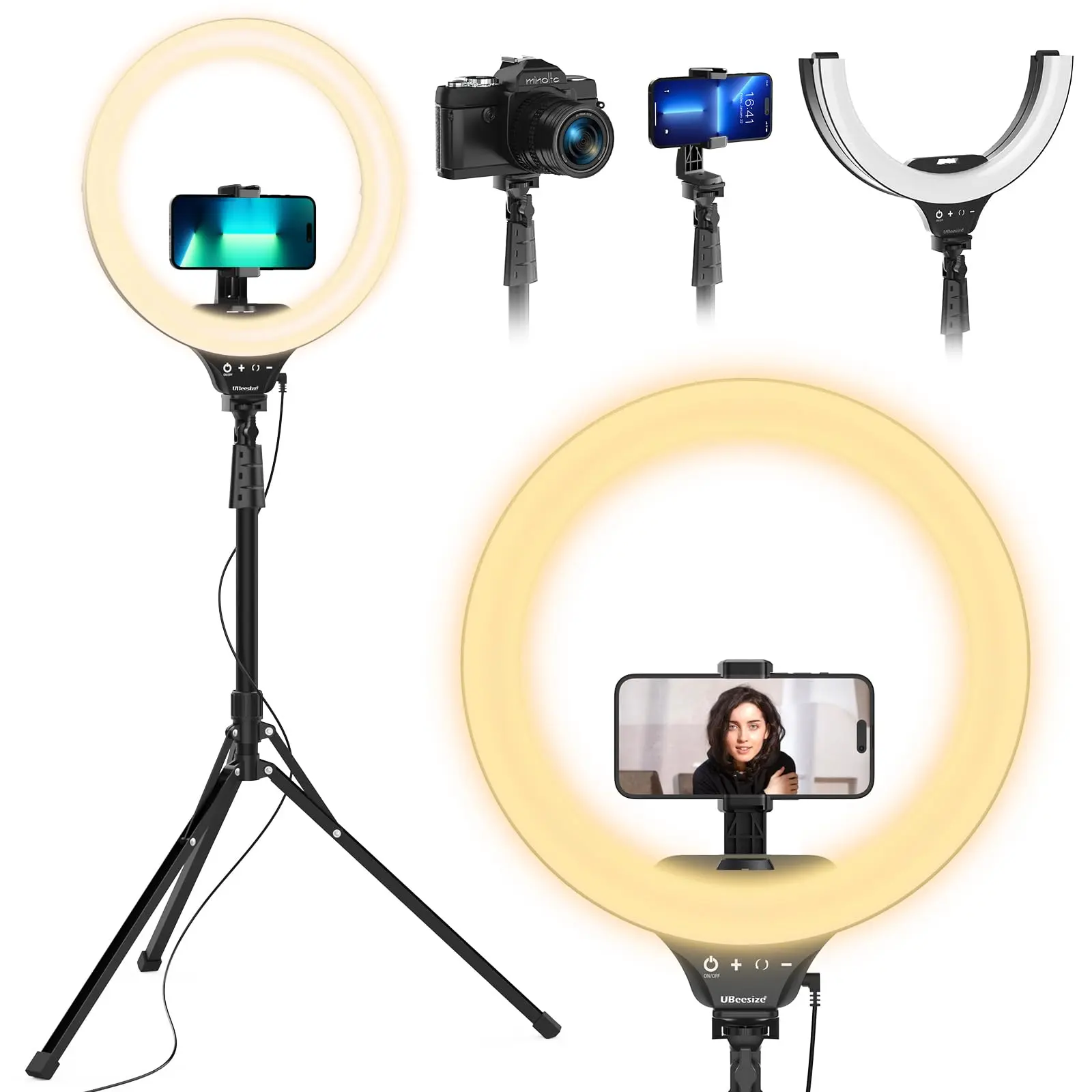 UBeesize 14'' Foldable Ring Light with 62'' Tripod Stand and Phone Holder, LED Selfie RingLight for iPhone with Remote, Circle Light for Tiktok/YouTube/Photography/Makeup/Live Stream creator Android Compact Mount Storage Folding