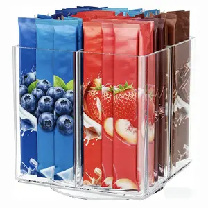 4-Compartment Transparent Rotating Storage Tray, Cosmetic & Skincare Organizer, Coffee Tea Bag Desktop Divider, Space-Saving Shelf, Clear Storage Box