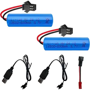 3.7V 500mAh Rechargeable Battery 2 Pack with SM Plug & 2 USB Charger & 1 SM-JST Adapter Cable for Remote Control Equipment, Electric Toys, Power Tools and More
