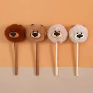 Big Nose Bear / lion Fluffy Pen (four colors, each $4.90 ) Writing Stationery Office Stationery Supplies fun desk supplies