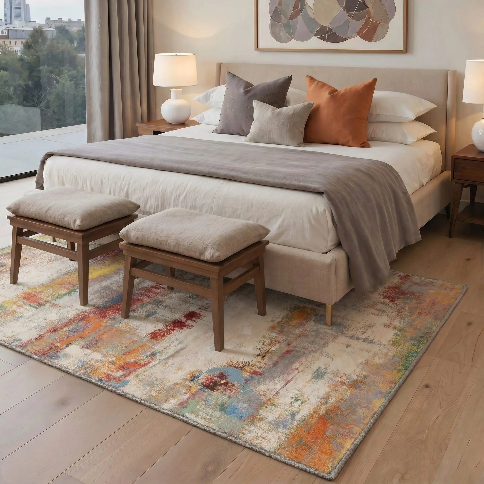 【Back To School】GENIMO Floor Carpet Machine Washable Area Rug Non Slip Pet Friendly Soft Rug for Living Room Bedroom Kitchen Hallway Everyday Home Use,ARA5669-AMBER ECHO