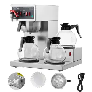 【Summervibes】VEVOR 12 Cups Commercial Drip Coffee Maker, Coffee Maker Machine with 3 Glass Carafes and 3 Warmer Plates, Stainless Steel Pour Over Coffee Brewer for Restaurant, Office, Cafe
