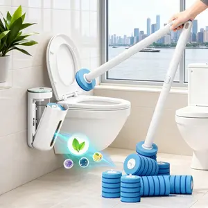 Wall-mounted​ Disposable Toilet Brush with 8 Refills​ – No Touch​ / One‑Click Release, Built‑in Cleaner, Wall Mount​ Holder, Self‑Opening/Closing Lid, BPA‑Free, Eco‑Friendly,Cleaning Kit