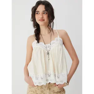 Cider Cotton-blend Lace Trim Ruffle Hem Oversized Cami Top SummerWins