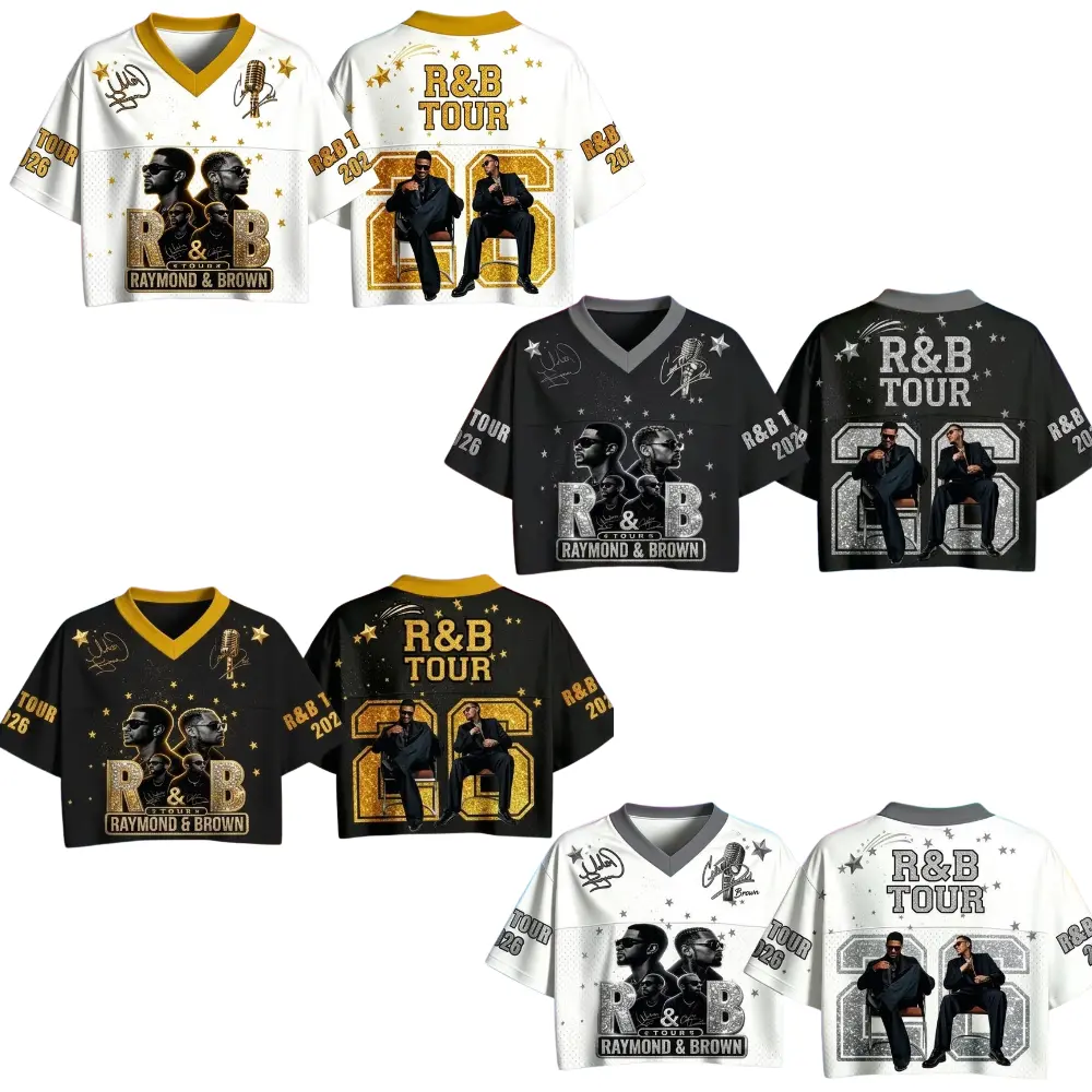 The R&B Tour Crop Top Jersey,  Raymond & Brown Design with Artist Photos, Perfect Gift for R&B Music Fans