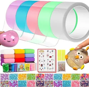 5pcs Nano Tape Bubbles Kit for Kids, Nano Double Sided Tape Kids & Adult Party Favors, DIY Bubble Ball Balloon Tape Fidget Toys with 12xClays, 20xGlitter, 5xStickers, Foam and Instruction
