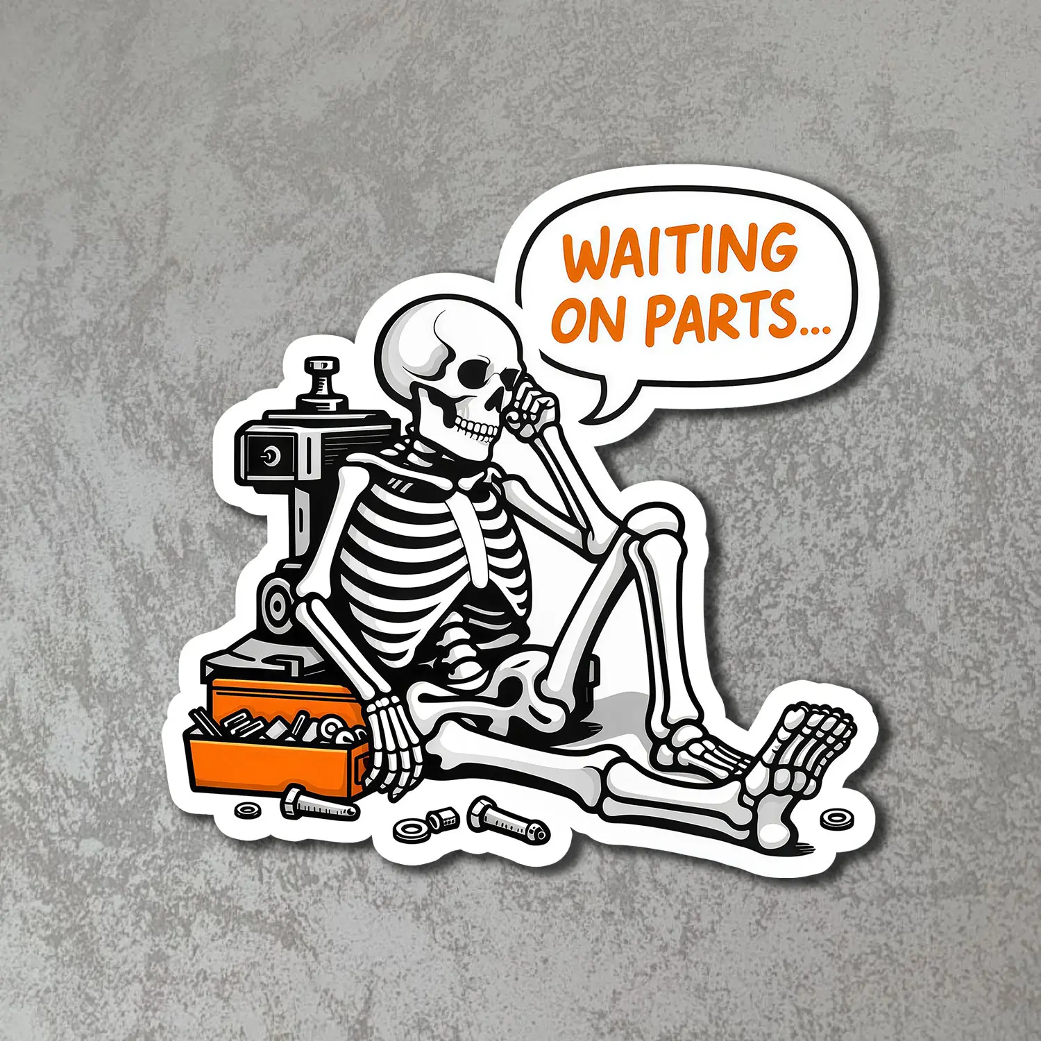 Waiting On Parts Funny Mechanic Skeleton Sticker Blue Collar Humor Vinyl Decal Waterproof  Laptop Toolbox Truck Sticker