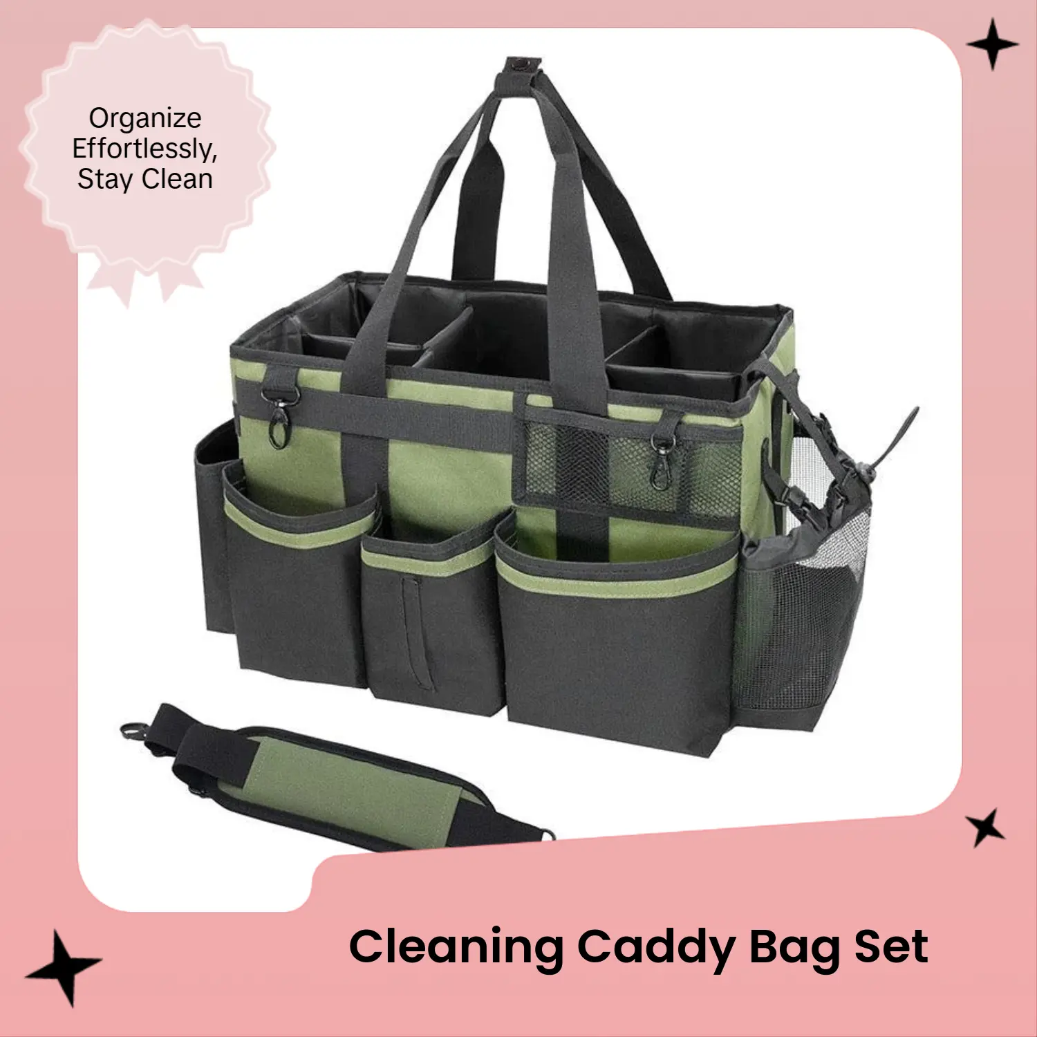 Heavy Duty Caddy Bag - Multi-1 Bag Organizers with Spray Bottle, Towels, Shoulder Strap, Waist Belt, and Holder, Multi-In-One Bag Organizers