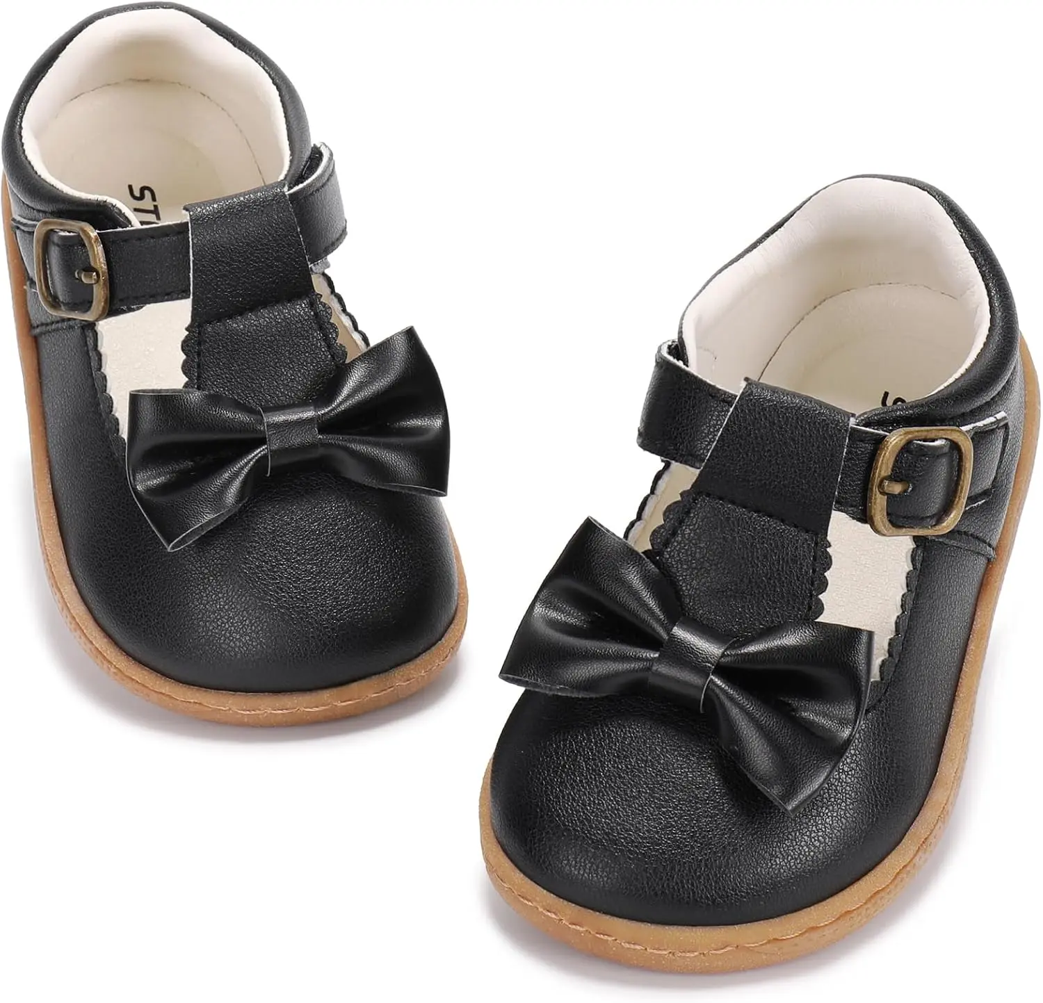 STQ KIDS Girls' Toddler Wide Toe Box Mary Jane Flat Dress Shoes - Barefoot, Non-Slip, Hook-and-Loop, 0 Drop, T-Strap, First Walker, PU Leather, Lightweight, Easy to Clean Daily Footwear