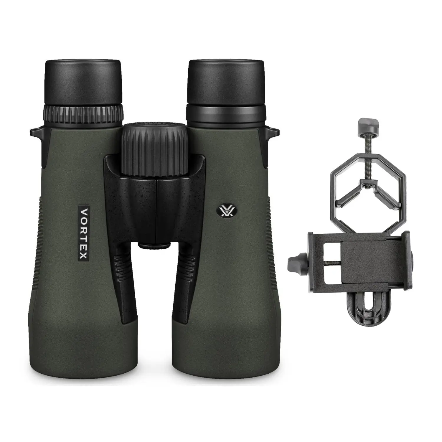 Vortex Optics 12x50 Diamondback Roof Prism Binoculars Bundle with Rubber Construction, Unisex Outdoor Durability & Smartphone Adapter, Multi-Coated, Adjustable Eyecups, Argon Gas Purging, Highly-Reflective Prisms