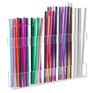 Acrylic Straw Holder, 1 Count Reusable Tumbler Straw Organizer Storage, Kitchen Accessories Container for Cabinet Door, Utensils, Beverage Organizer