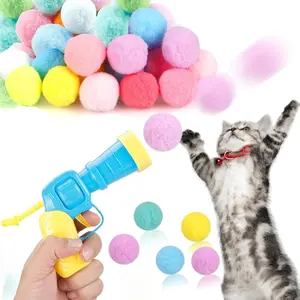 31Pcs Cat Ball Toy Launcher Gun Set 30 Plush Fuzzy Balls 1 Plastic Launcher for Interactive Play Safe Non-Toxic Materials Perfect for Bored Indoor Cats