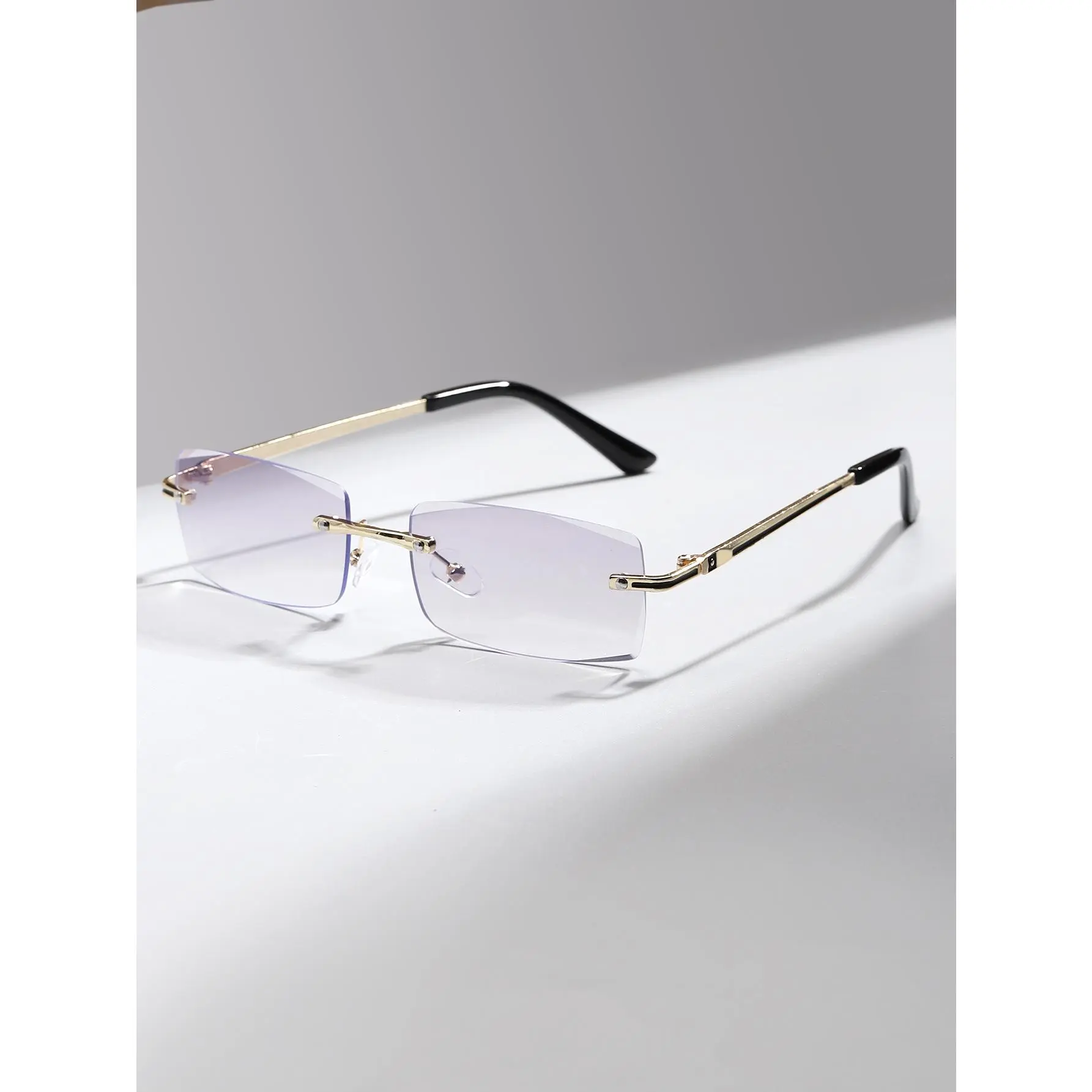 Unisex Rimless Resin Oval Glasses for Adults - Transparent Lens, Lightweight Frames with Black Temples, All-Day Wear Comfort, Softens Facial Lines, Versatile Fit for Most Face Shapes, Party Use Accessory