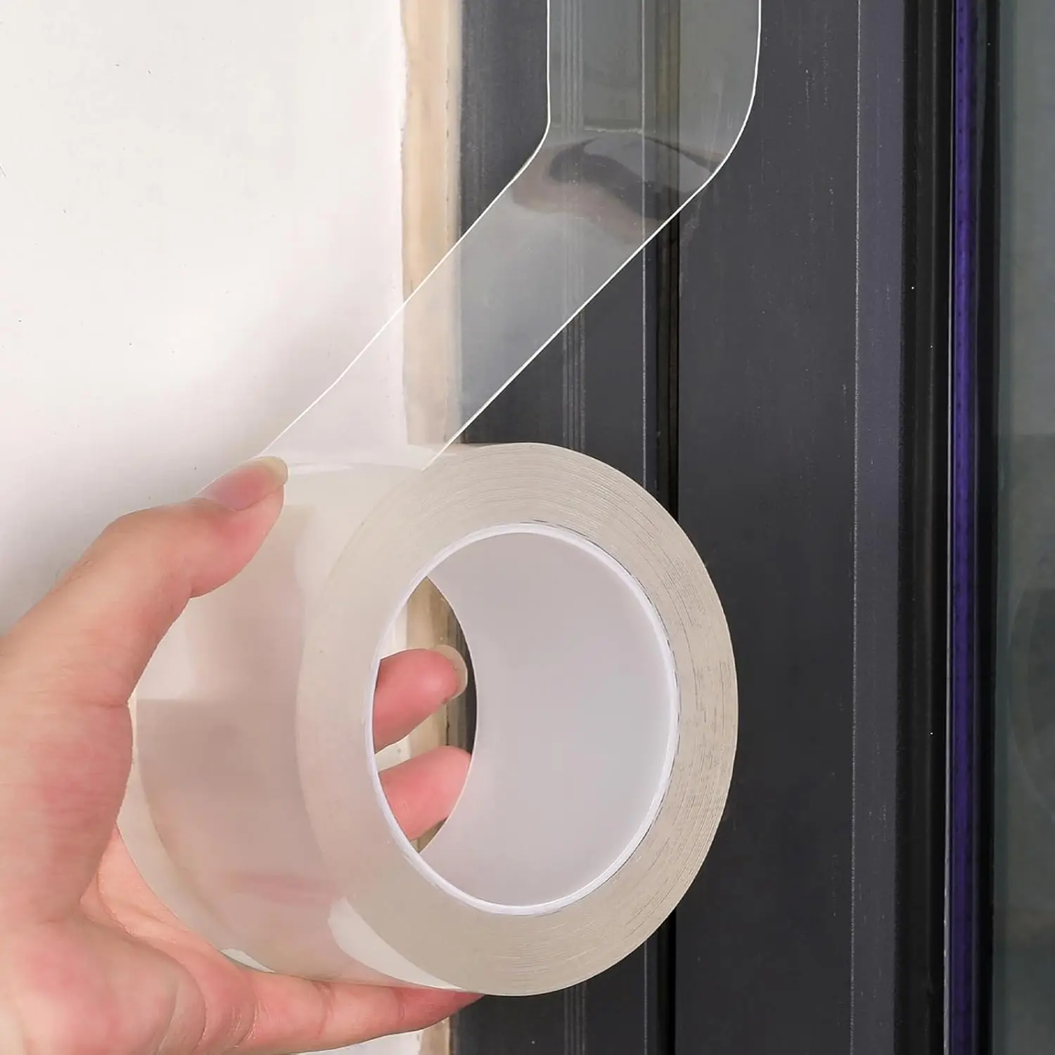 Transparent Weather Sealing Tape, Clear Draft Isolation Film Tape for Door Draft Stopper, Adhesive Tape for Doors, Windows and Shower Glass Gaps - No  (1.2 Inch x 16Ft)