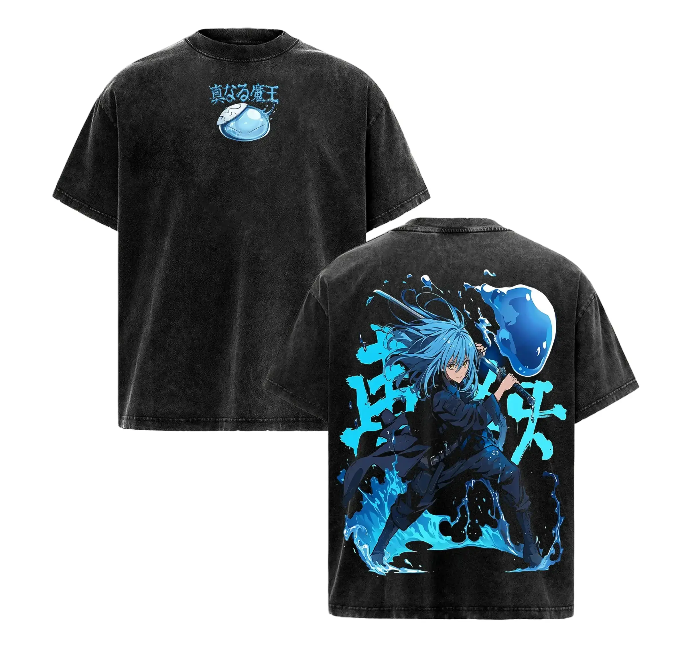 Vintage Washed Rimuru Tempest Anime T-Shirt Oversized Heavy Cotton Graphic Tee, That Time I Got Reincarnated As A Slime Streetwear Retro Manga Unisex Top Y2K Hip Hop Clothing Japanese Otaku Gift For Men Women Kawaii Casual Wear Trendy Graphic T-Shirts