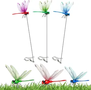 FathersDayGift ,3pcs- 3D Lifelike Fake Dragonfly Rod Clip, Metal & PVC Dragonfly Garden Decor Clip, Outdoor Patio Creative Home Accessories, Garden Miniatures Decorative Clip, Bug Fly Mosquito Repellent Deterrent & Scare Device