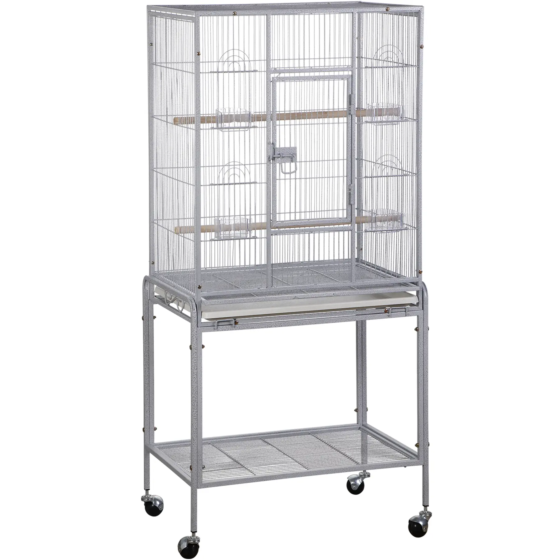 Pet Republic 53-in Large Wrought Iron Rolling Bird Cage W/Perches for Cockatiels Parrot Parakeet White, Durable Iron Cage, Metal Cage Outdoor Cage, Parakeet Cages