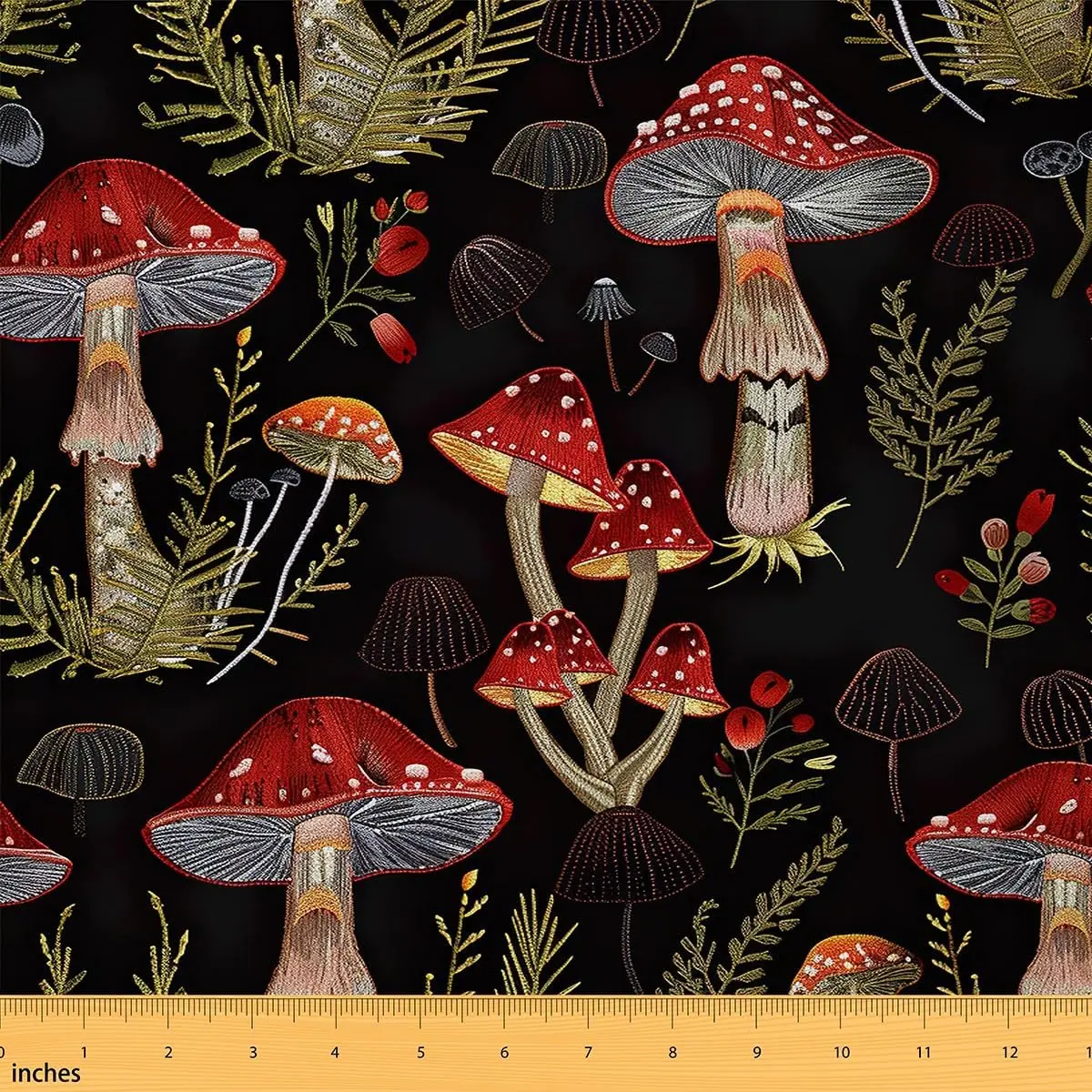 Feelyou Colored Synthetic Pre-Cut Cartoon Mushroom Forest Pattern Fabric, 1yd Waterproof Woven Textile for Upholstery, Sewing & Soft Furnishings, Durable Performance Fabric, Colored Synthetic Fabric