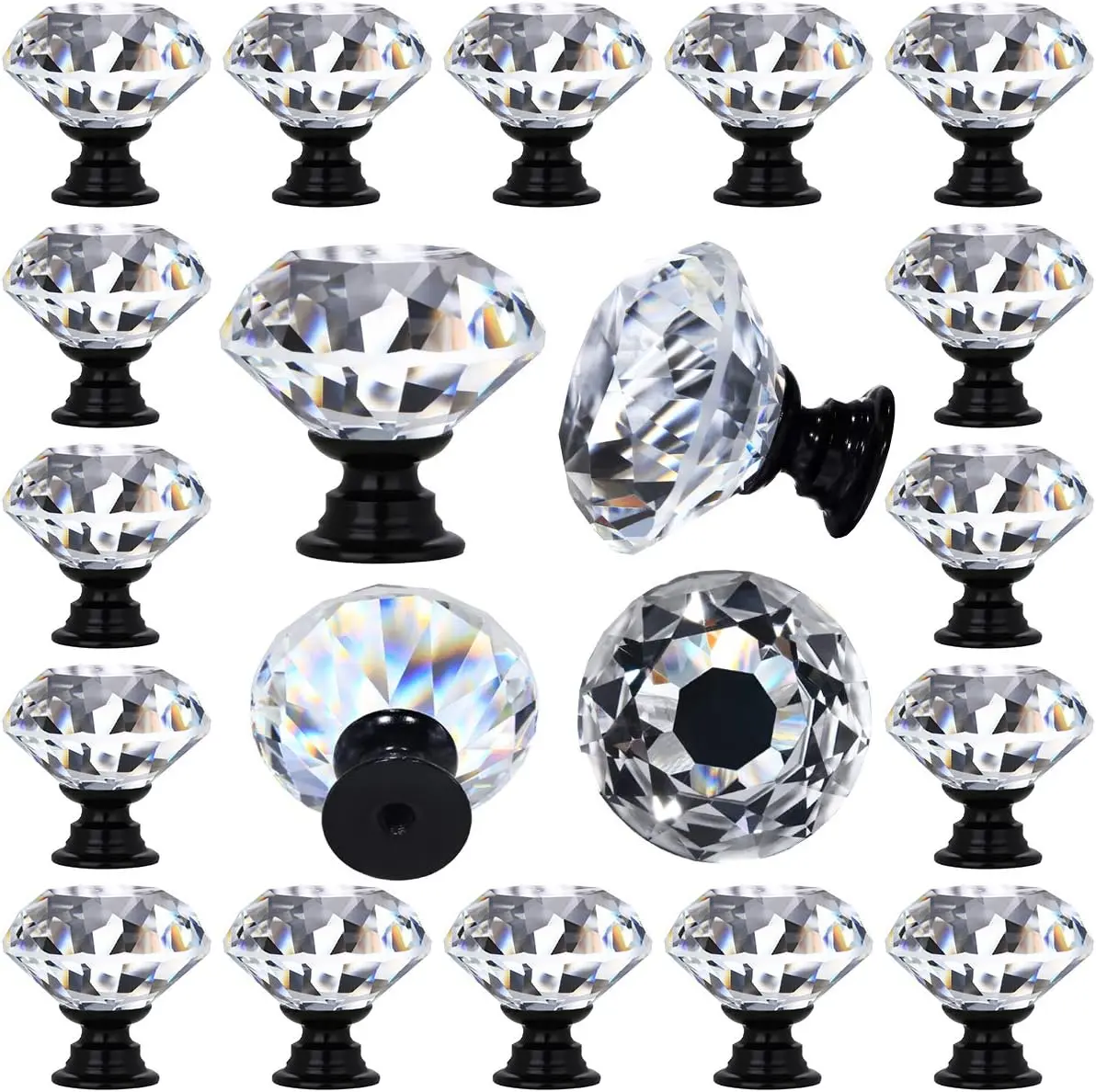 Tools & Hardware Diamond Shape Crystal Glass Cabinet Knobs, 12-Pack with 30mm Chrome Base, Drawer & Dresser Door Handles