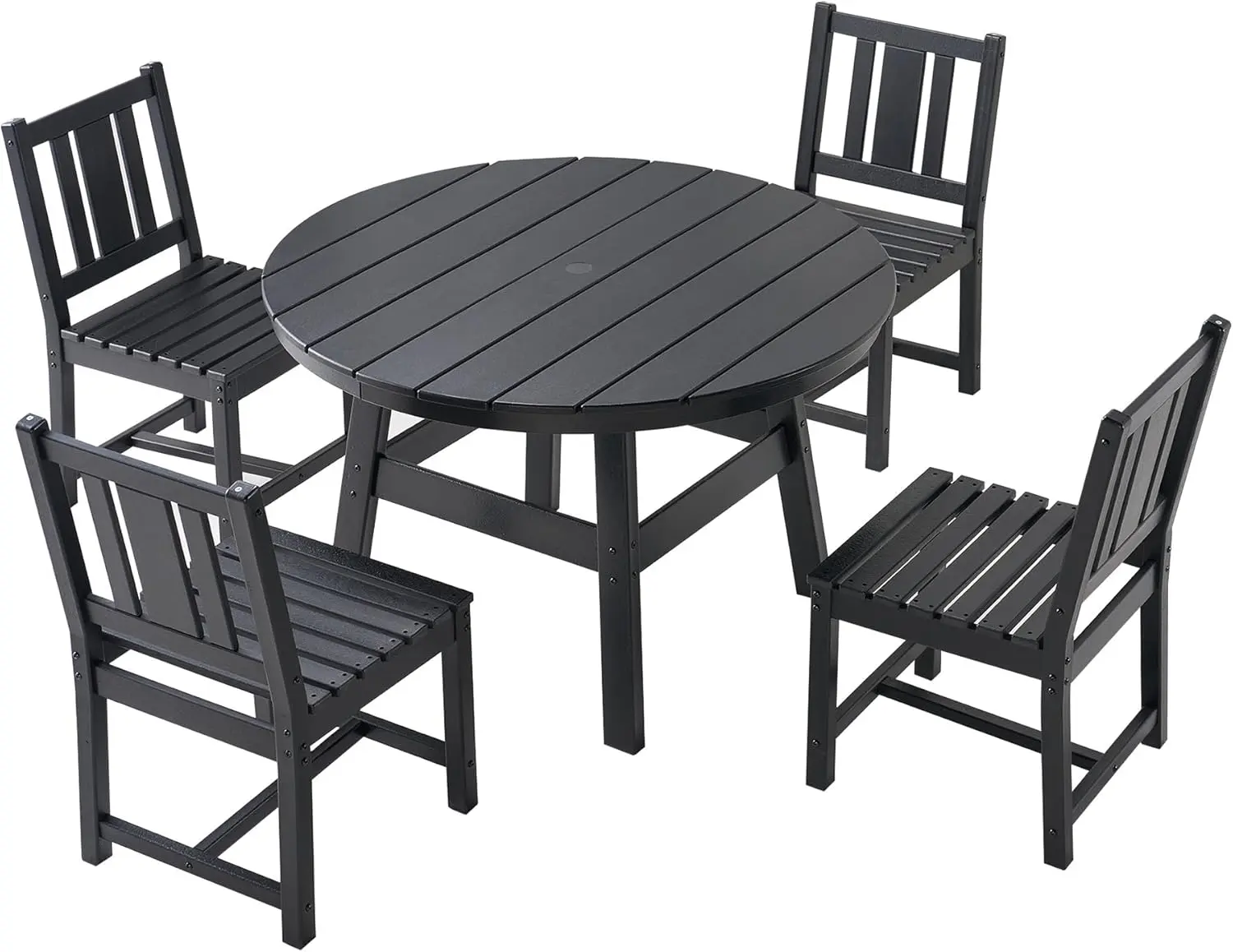 AMERLIFE 5 Piece Outdoor Dining Tables and Chairs, All-Weather HDPE Patio Outdoor Furniture with Umbrella Hole, Round Table for Garden, Backyard, Seaside