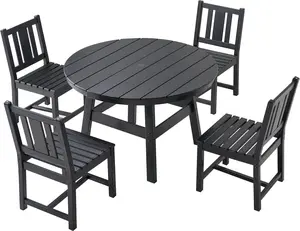 [Brandday][Memorialday] AMERLIFE 5 Piece Outdoor Dining Tables and Chairs, All-Weather HDPE Patio Outdoor Furniture with Umbrella Hole, Round Table for Garden, Backyard, Seaside