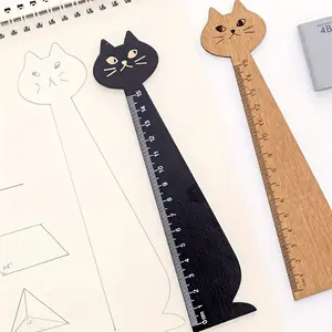 Cute Cat-Shaped Wooden Ruler - Perfect for School, Home, and Office Stationery!
