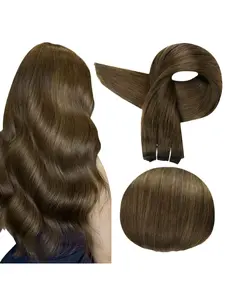 16-26Inch Weft Hair Extensions Wavy Curly Human Hair Tea brown Hair Extensions  Sew In Weft Extensions Real Human Hair Weft For Women Sew In Hair 50g #4 #6 Natural Black 24inch volume DIY hair extensions
