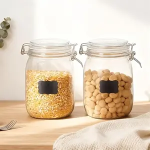Glass Sealed Jars with Stickers, Reusable for Flour, Syrup, Ketchup, Coffee Beans, Salad, Nuts, Fruits, Kitchen, Outdoor Picnic, BBQ
