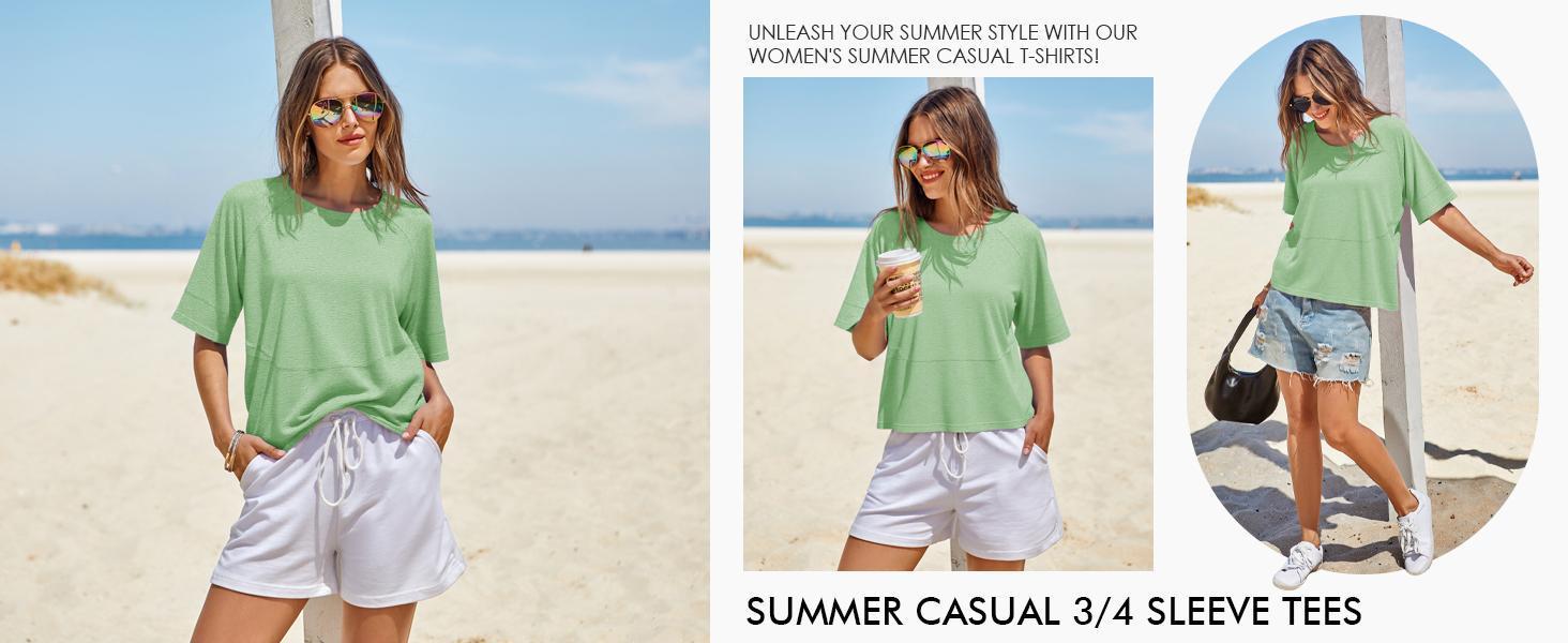 Imily Bela Women's Summer Casual Crewneck Batwing Half Sleeve T-Shirts Solid Color Loose Fit Cute Basic Flowy Tops Tees Blouses