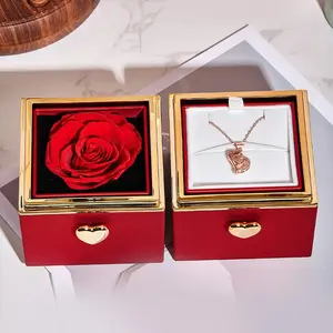 Floral Eternal Preserved Rose Ring Box Set with Hidden Compartment, Artificial Flowers, Drawer - Women's Office Gift, Ring Storage, Ideal for Anniversary, Valentine's Day Symbol of Eternal Love
