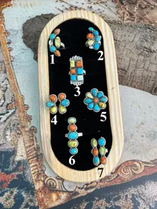 Handmade Sterling Silver Multi Stone Collection: Palomino with Orange Mojave, Wildhorse Magnesite and Arizona Blue Turquoise Adjustable Ring "Signed Nizhoni"